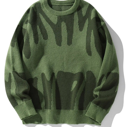 New Popular Autumn Winter Irregular Jacquard Pattern Pullover Sweater Casual Round Neck Contrast Color Knitted Men's Pullover