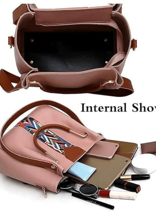 Set di 4 Borse da Donna in Pelle PU: Borsa a Tracolla, Borsa a Mano, Pochette e Portacarte