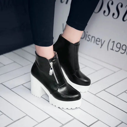 Black White Platform Ankle Boots for Women High Heels Boots Ladies Zip Autumn Winter Booties Woman Boots Shoes Ladies Shoes