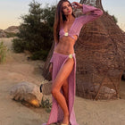 Elegante due pezzi Cover Up 2025 Sexy profondo scollo a V manica lunga vita allacciatura Top gonna divisa Set festa vacanza abito da spiaggia K279 platinumshop