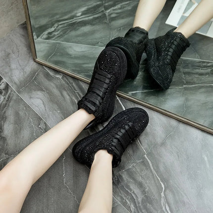 Hot Top Quality Winter Warm Fur Sneakers Sexy Women Skate Shoes New Rhinestone High Top Board Shoes Shiny Women's Casual Shoes