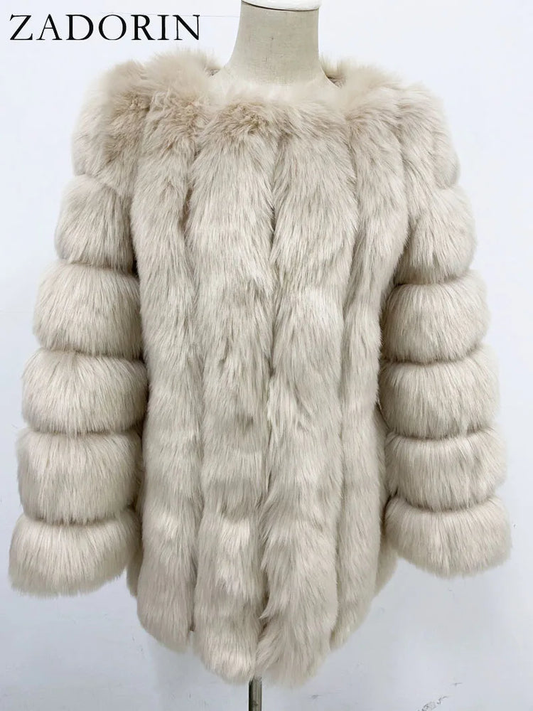 ZADORIN S-4XL Winter Luxury Faux Fox Fur Coat Slim Long Pink Red Blue Faux Fur Jacket Women Fake Fur Coats Manteau Fourrure