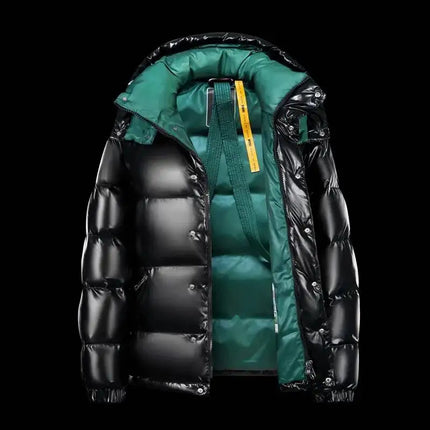New Winter Shiny Jackets, Men's Short Trendy Brand Hooded Thickened And Warm Outerwear 90% White Duck Down