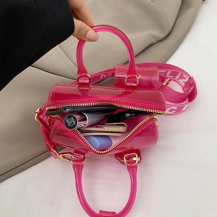 2025 Transparent PVC Beach Bag, Korean Style, Fresh and Sweet Silicone Shoulder Bag, Medium Size with Zipper Closure
