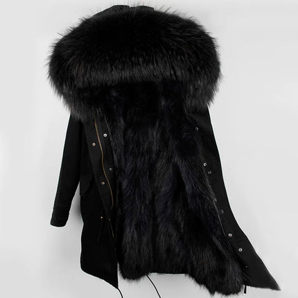 Maomaokong Natural Fur Lining Real Fur Coat Winter Jacket Women Raccoon Fur Collar Warm Thick Parkas Female Clothing