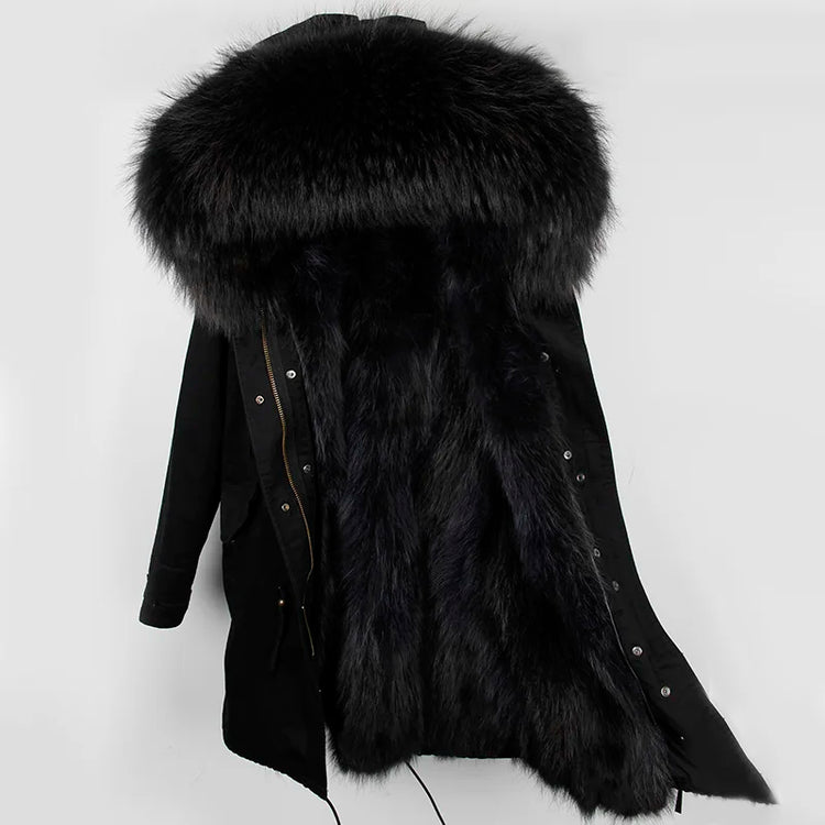 Maomaokong Natural Fur Lining Real Fur Coat Winter Jacket Women Raccoon Fur Collar Warm Thick Parkas Female Clothing