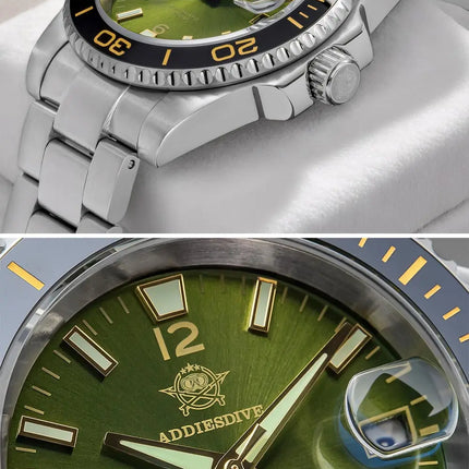 ADDIESDIVE Men Fashion Diving Mechanical Watch, Sapphire Crystal 20Bar Ceramic Bezel Super Luminous Stainless Steel Personalized