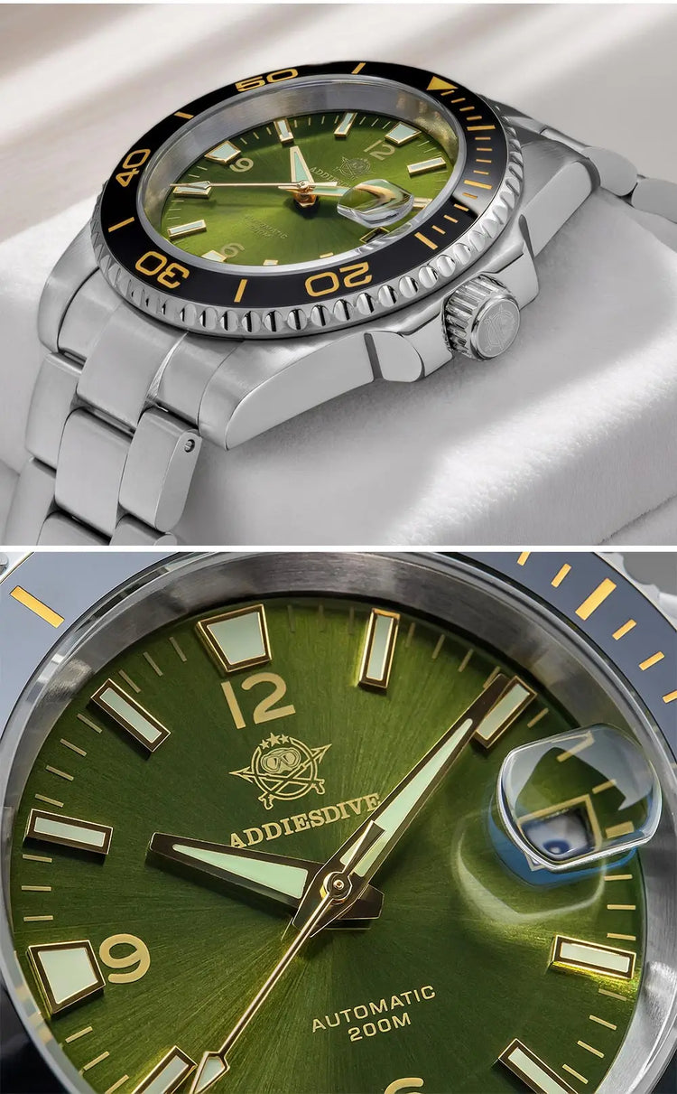ADDIESDIVE Men Fashion Diving Mechanical Watch, Sapphire Crystal 20Bar Ceramic Bezel Super Luminous Stainless Steel Personalized