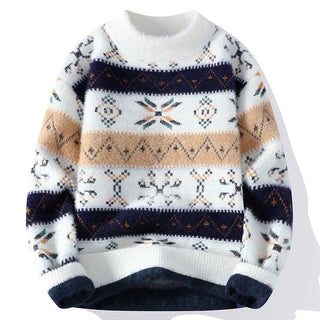Autumn/winter New Fashion Trend Printed Thickened Warm Knitted Sweater Men's Casual Loose Sports Large Size High Quality Sweater