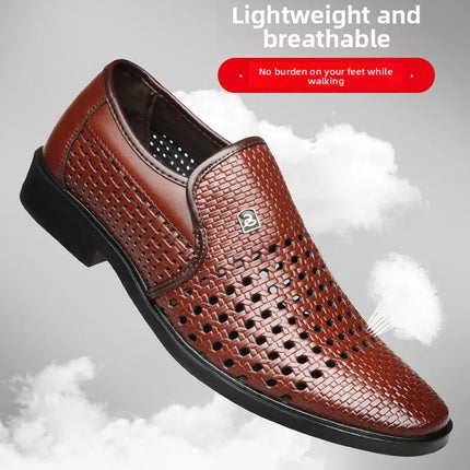 Sandali estivi da uomo in vera pelle morbida, traspiranti, casual, con suola in gomma, punta tonda, tacco basso, slip-on.