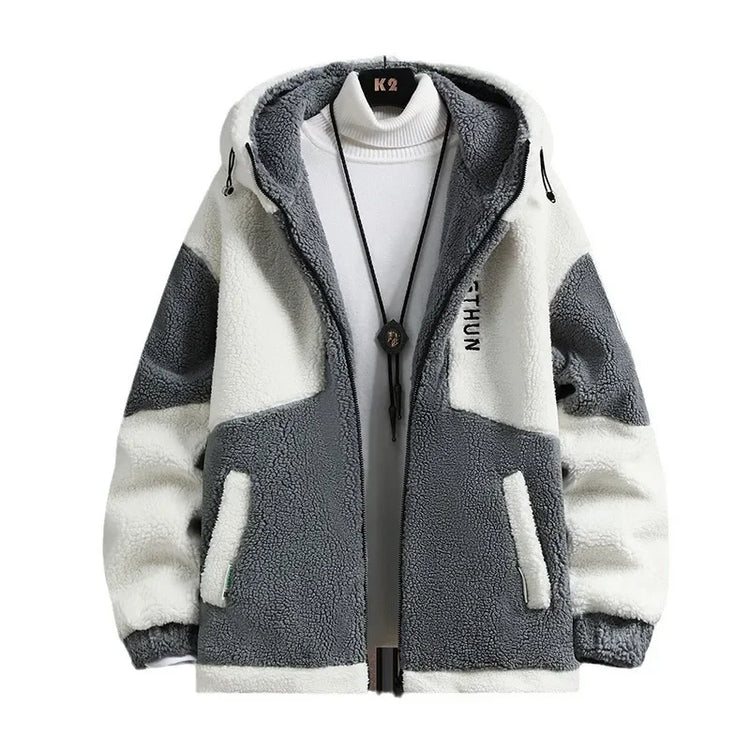 Men's Outdoor Casual Hooded Jacket Men's Autumn and Winter Fashionable Warm and Cold Resistant Full Zipper Loose Jacket Jacket