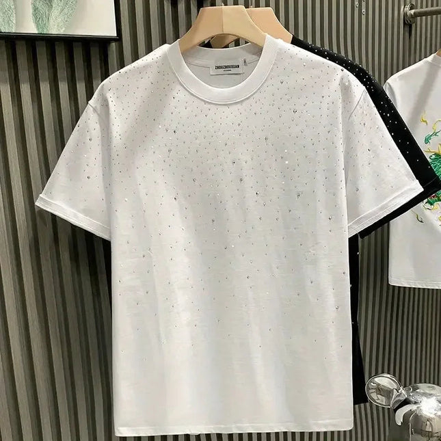 New Luxury Men's T-shirt Hot Diamond Printed Half Sleeve Fashion Round Neck Casual Summer High-end Men Tops T Shirts PlatiNum