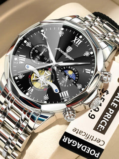 POEDAGAR Orologio da uomo di lusso Top originale impermeabile cronografo luminoso orologio da polso da uomo al quarzo in acciaio inossidabile orologi da uomo Reloj