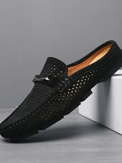 Nuove Ciabatte da Uomo alla Moda in Vera Pelle, Scarpe Casual Traspiranti con Design Traforato, Comode Slip-on per Guida, Mocassini da Uomo
