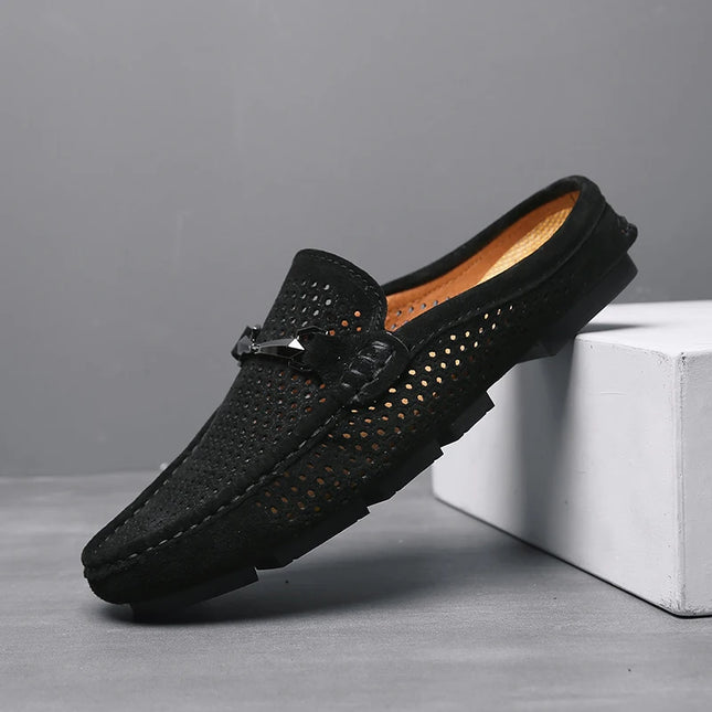 Nuove Ciabatte da Uomo alla Moda in Vera Pelle, Scarpe Casual Traspiranti con Design Traforato, Comode Slip-on per Guida, Mocassini da Uomo