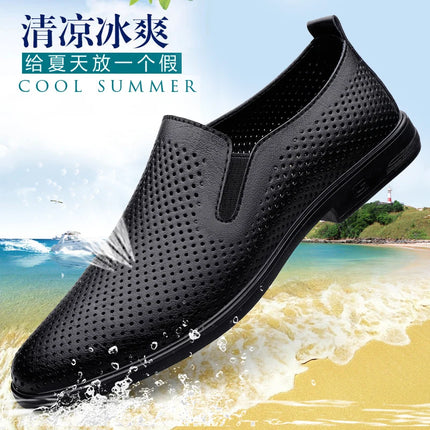 Mocassini comodi in pelle bovina da uomo neri classici alla moda di marca scarpe Casual in pelle con suola morbida traspirante cava estiva da uomo
