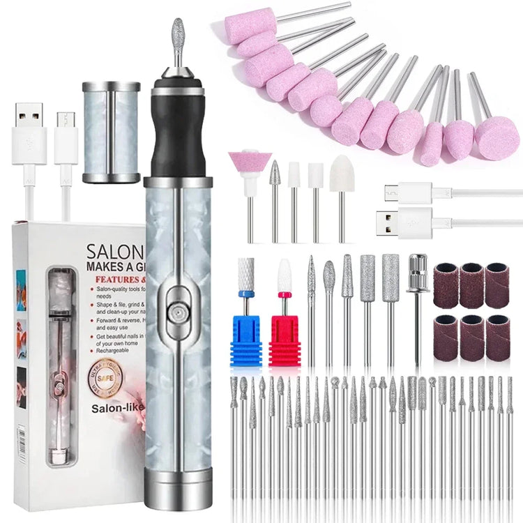 Electric Nail Drill Machine Rechargeable 500mAh Portable Nail File Kit 4 Speed Adjustable Manicure Tool for Nail Polishing Gel Removal Salon Beauty Care