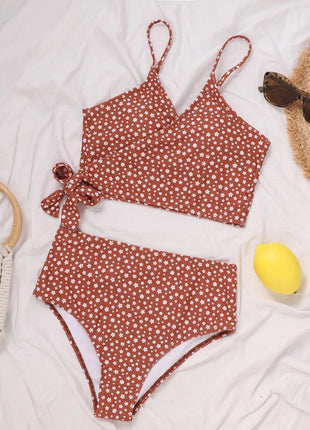 Costume da bagno bikini da donna verde a pois a vita alta brasiliano push-up con lacci e bendaggio, nuovo modello 2026, per la spiaggia PlatiNum