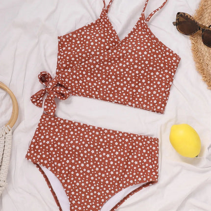 Costume da bagno bikini da donna verde a pois a vita alta brasiliano push-up con lacci e bendaggio, nuovo modello 2026, per la spiaggia PlatiNum