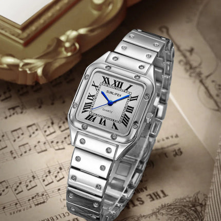 Orologi da donna quadrati Orologio da donna al quarzo Orologio da polso femminile Cinturino in bambù in acciaio inossidabile Orologio da donna casual Orologio Relogio Feminino platinumshop