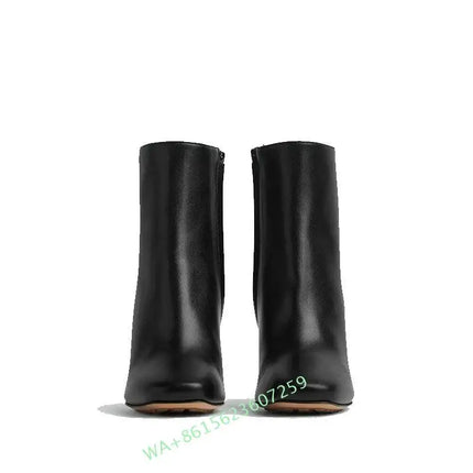 Stivali con tacco a forma di nodo in metallo da donna di nuovo arrivo Stivali con tacco alto alla caviglia Stivali eleganti con tacco a punta quadrata con cerniera laterale da ufficio