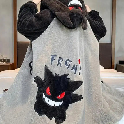Kawaii Pokemon Pikachu Print Men's Fleece Pajama Set Hooded Robe + Pants Super Soft Winter Loungewear Cute Anime Sleepwear New