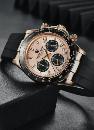 Nuovo Orologio da Uomo PAGANI DESIGN Cronografo di Lusso in Oro Rosa, Quadrante Blu Ghiaccio 40mm, Vetro Zaffiro, Impermeabile 100M, Cinturino in Gomma, Orologio Sportivo Maschile + CONFEZIONE REGALO