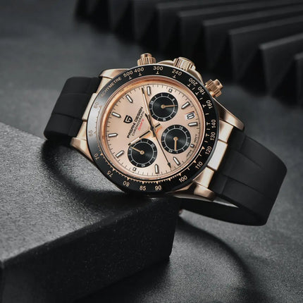 Nuovo Orologio da Uomo PAGANI DESIGN Cronografo di Lusso in Oro Rosa, Quadrante Blu Ghiaccio 40mm, Vetro Zaffiro, Impermeabile 100M, Cinturino in Gomma, Orologio Sportivo Maschile + CONFEZIONE REGALO