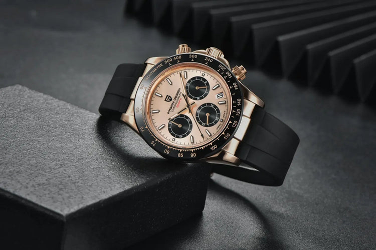 Nuovo Orologio da Uomo PAGANI DESIGN Cronografo di Lusso in Oro Rosa, Quadrante Blu Ghiaccio 40mm, Vetro Zaffiro, Impermeabile 100M, Cinturino in Gomma, Orologio Sportivo Maschile + CONFEZIONE REGALO