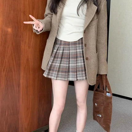 Preppy Style Plaid Pleated Skirt Women Fall Winter High Waist Woolen Mini Skirt Japanese School Uniforms Kawaii Y2K Jk Skirts PlatiNum
