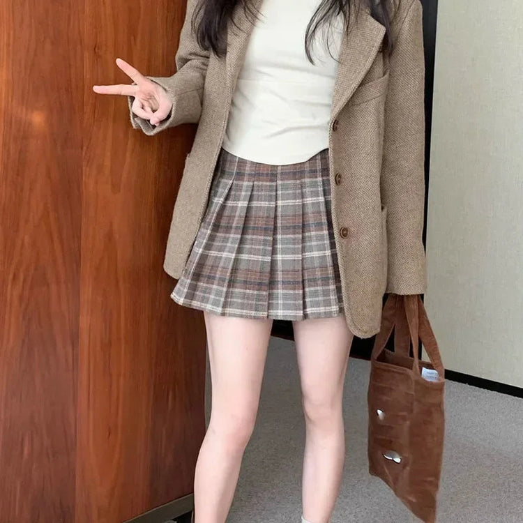 Preppy Style Plaid Pleated Skirt Women Fall Winter High Waist Woolen Mini Skirt Japanese School Uniforms Kawaii Y2K Jk Skirts PlatiNum