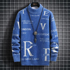 New Men's Blue Pullover Sweater American Classic Men's Black Sweater Color Blocked Warm Top Fashionable Men's Clothing 2025 New
