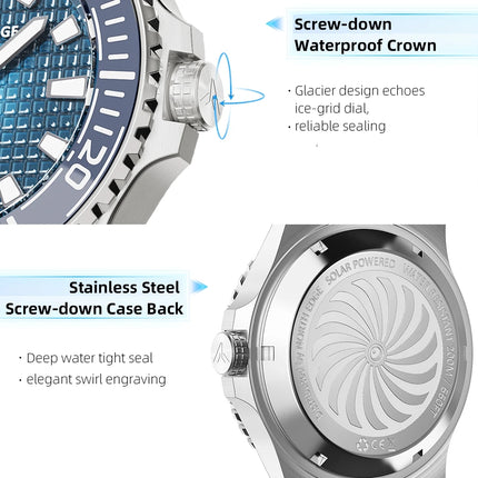 NORTH EDGE NEW Design ABYSS Solar Powered Dive Quartz Wristwatch 200M Waterproof Sports Diving Watch 316L Soft Strap Men Watches