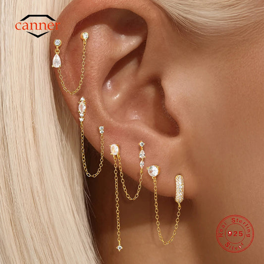 CANNER 1PC 925 Sterling Silver Horse Eye Catena Nappa Zircone Orecchini di Goccia Per Le Donne Ins Minimalismo Orecchini Geometrici Regalo