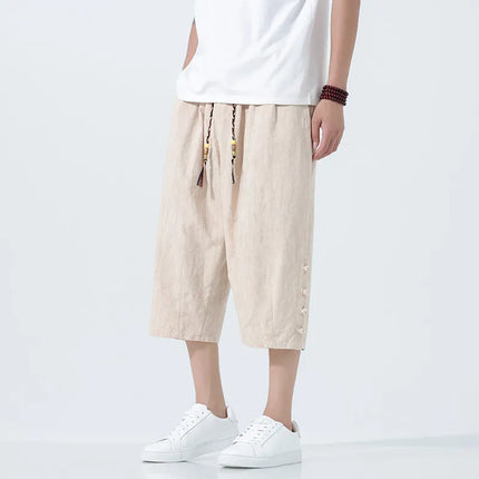 Pantaloncini da uomo Harajuku Kimono retrò Pantaloni da spiaggia comodi e traspiranti Pantaloni casual Harun larghi in cotone stile giapponese da uomo