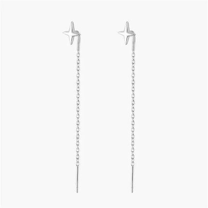Ventfille 925 Sterling Silver Star Earring for Women Girl Simple Tassels Chain Fashion Office Jewelry Gift Dropshipping PlatiNum