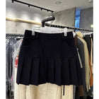 MEXZT Streetwear Woolen Mini Skirt Women Harajuku Bow Lace Up Black Pleated Skirts Autumn Winter Fashion Korean Preppy Faldas PlatiNum