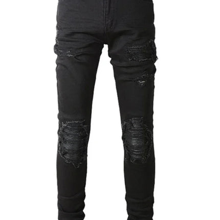 Skinny Hole Jeans for Men Vintage Pencil Pants Straight Ankle Length Trousers Washed Distressed Denims 2024 Autumn Streetwear PlatiNum