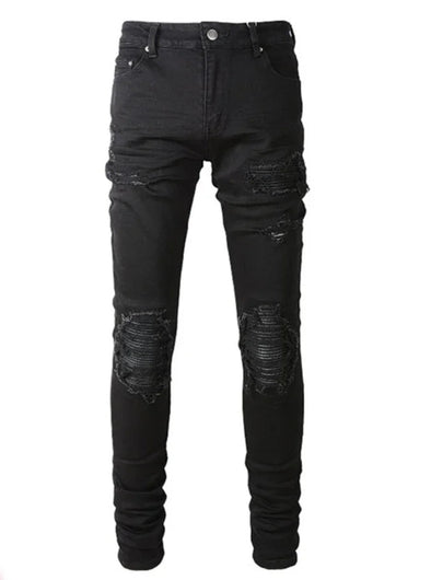 Skinny Hole Jeans for Men Vintage Pencil Pants Straight Ankle Length Trousers Washed Distressed Denims 2024 Autumn Streetwear PlatiNum
