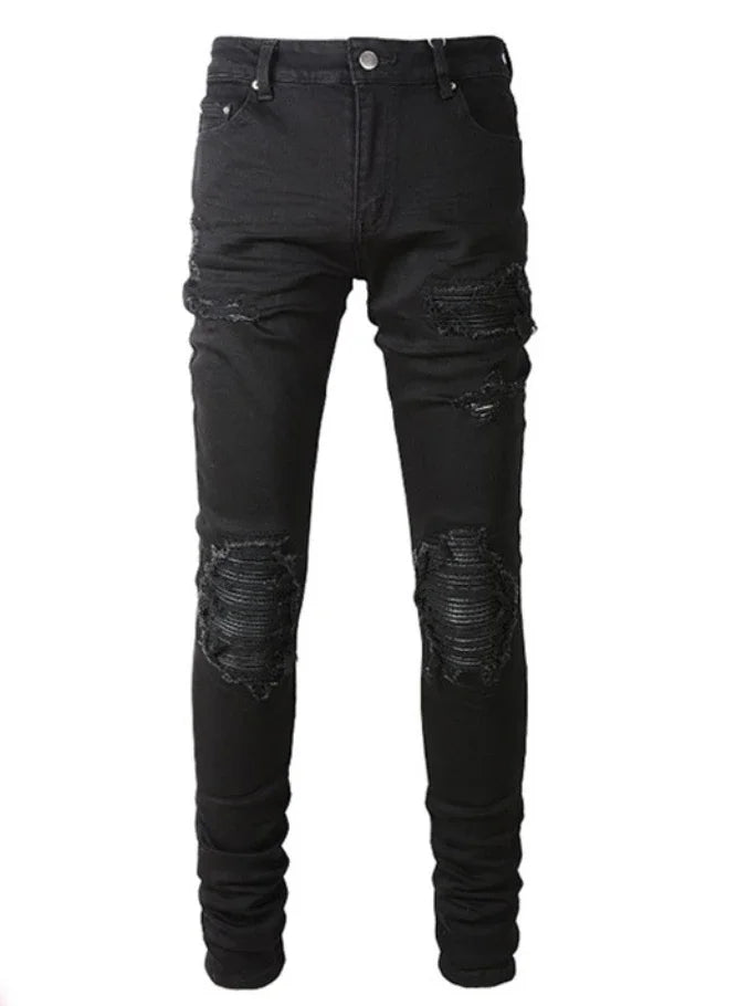 Skinny Hole Jeans for Men Vintage Pencil Pants Straight Ankle Length Trousers Washed Distressed Denims 2024 Autumn Streetwear PlatiNum