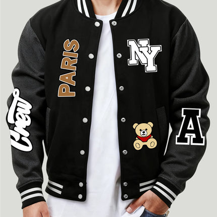 New York Paris Are Both Dream Cities Print Man Jacket Loose Hip Hop Baseball Jersey Fleece Button Coats Autumn Casual Clothes