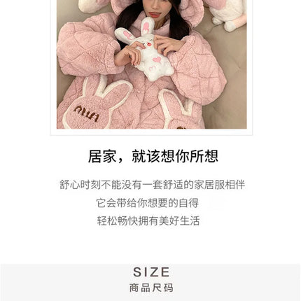 Women Winter Thickened Fleece Bathrobe Can Be Worn Outside Girls Student Hoodie Loose Pajama Two-piece Set Lady Warm Loungewear