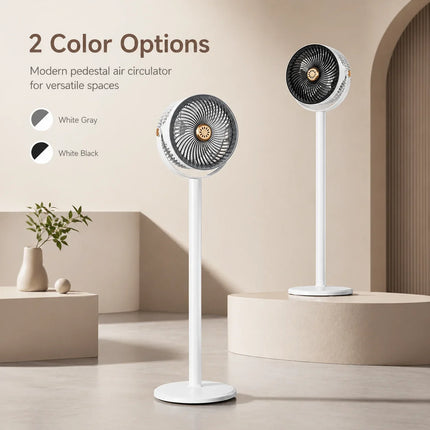 Ventilatore a piantana moderno 2-in-1 con circolazione d'aria, 5 velocità, 4 altezze, silenzioso, portatile, USB-C per casa, camera da letto, ufficio, camper, campeggio