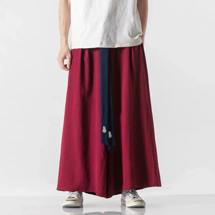 2023 Pantaloni da uomo a gamba larga Pantaloni da jogging in cotone Pantaloni larghi retrò Uomo Pantaloni di lino stile cinese Maschio Grande cavallo Nepal Abito Pantaloni solidi