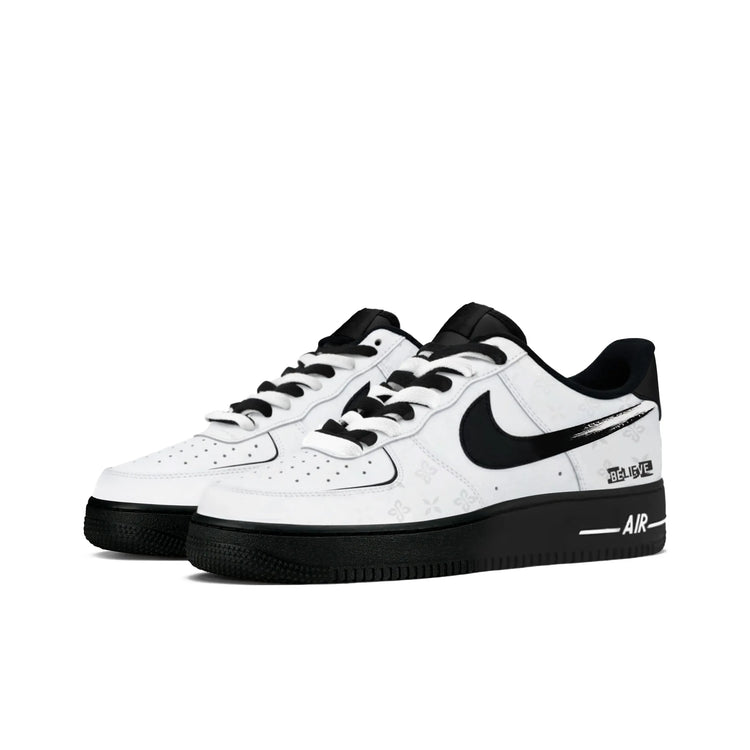 Nike Air Force 1 Abrasion Resistant Lightweight Height Increasing Low top Skateboard Shoes Unisex Black White