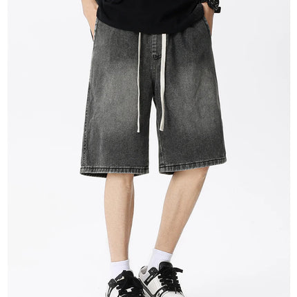 Pantaloncini di jeans casual da uomo elastico in vita dritto comodo azzurro morbido pantaloni corti larghi Bermuda larghi jeans maschili