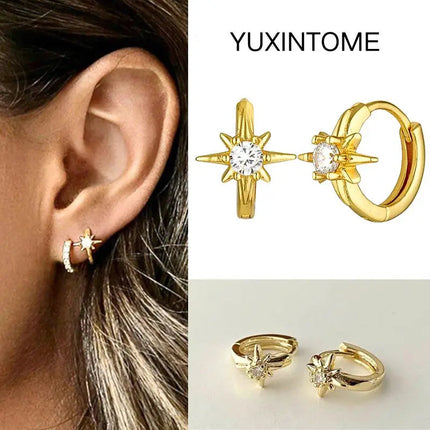 White Color Zircon Hoop Earrings 925 Sterling Silver Needle Cross/Star/Flower/Water Drop Pendant Gold Earrings Luxury Jewelry PlatiNum