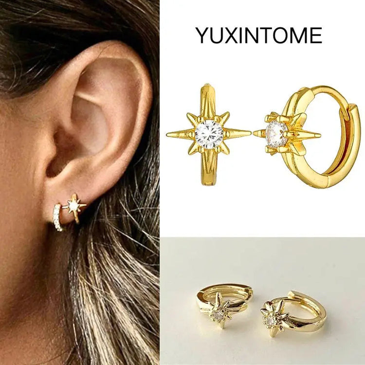 White Color Zircon Hoop Earrings 925 Sterling Silver Needle Cross/Star/Flower/Water Drop Pendant Gold Earrings Luxury Jewelry PlatiNum