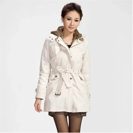 3 in 1 Winter Coat Women's Hooded Windbreaker Furry Inner Jacket Thick Warm Mid Length Parka Casual Fashion Cold Outerwear