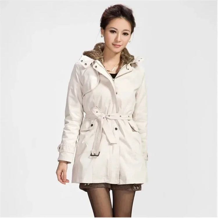 3 in 1 Winter Coat Women's Hooded Windbreaker Furry Inner Jacket Thick Warm Mid Length Parka Casual Fashion Cold Outerwear